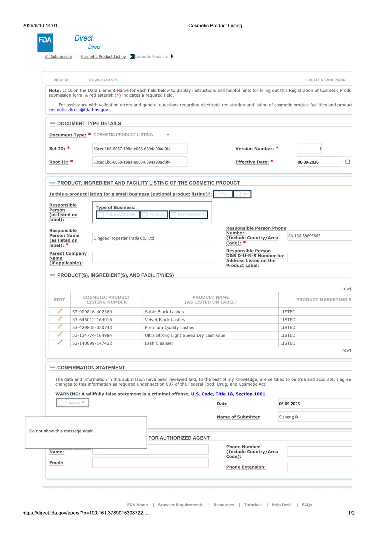 FDA-Produktlistung